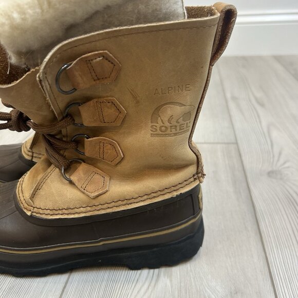 Sorel Alpine Winter Boots Women's Sz 6 Tan Leather Lace Up Insulated Snow Lined - Picture 4 of 11